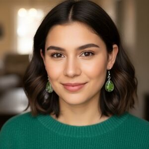 Fashion Jewelry Green Botanical Drop Earrings (New)